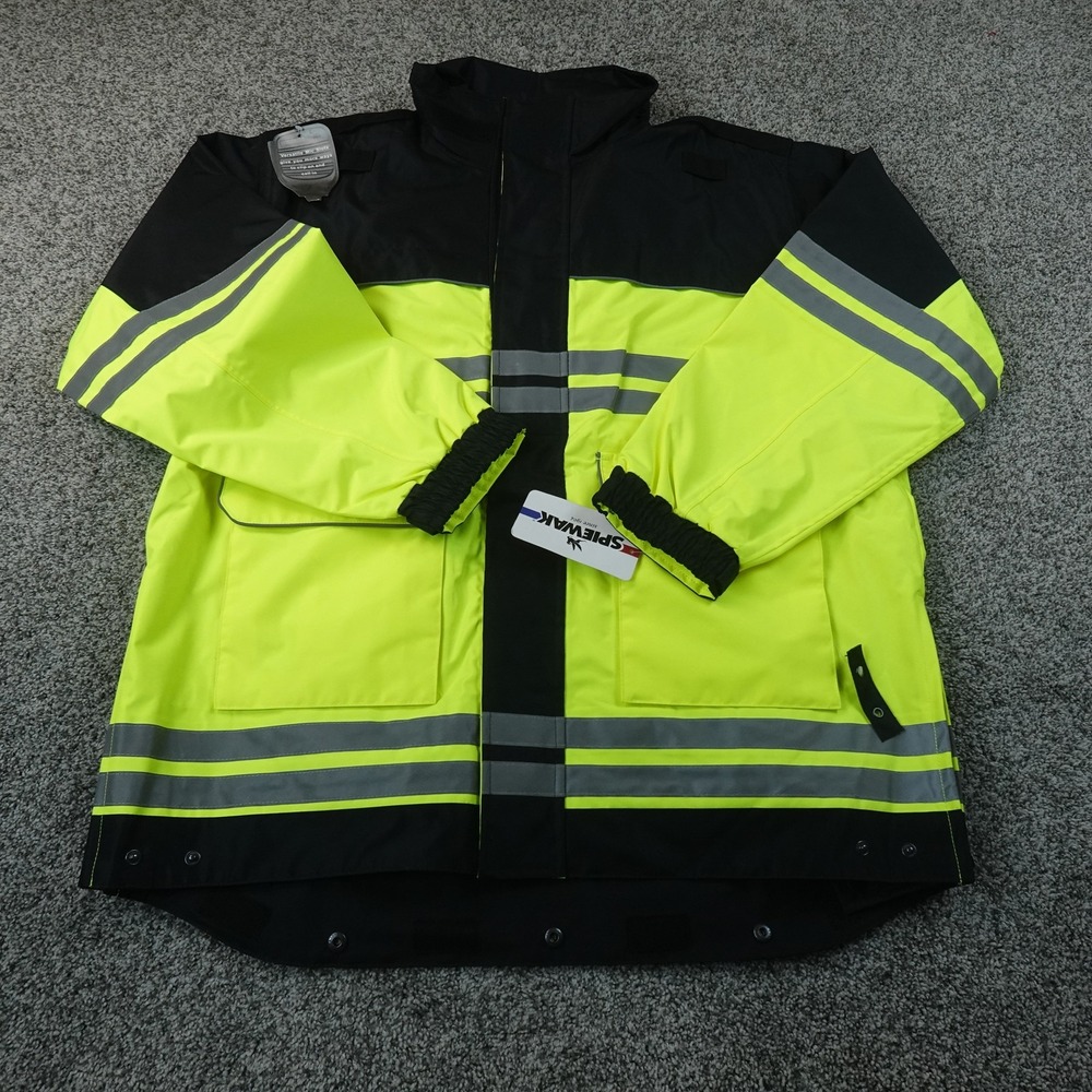 NEW Spiewak Jacket Mens L Yellow Navy Hi Vis Reflective Windbreaker Rain Coat